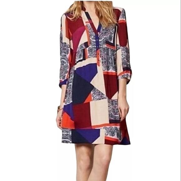 Anthropologie Maeve Patchwork Print Bohemian Colorful Paisley Dress - Picture 1 of 8